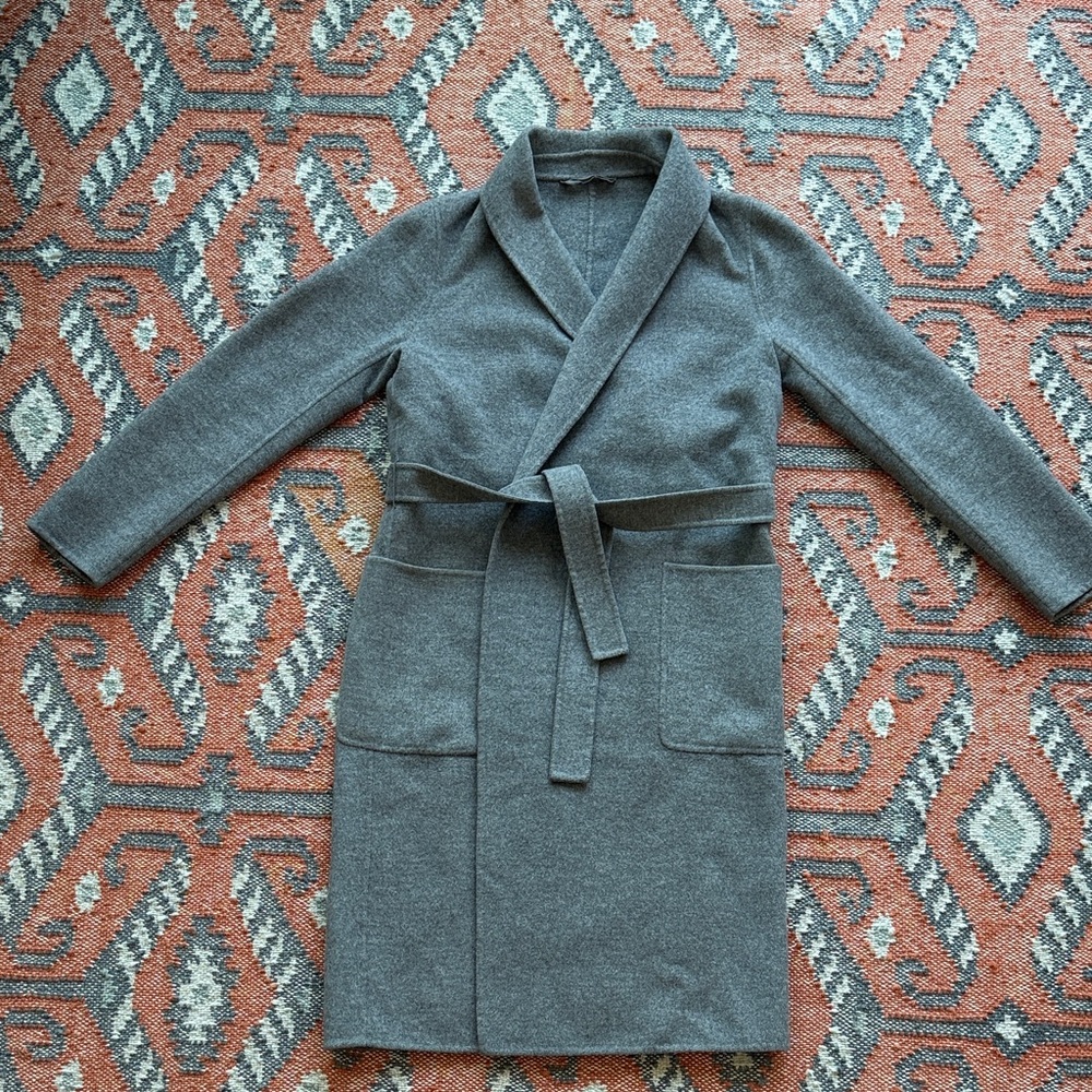 Massimo Dutti Gray Woolen Cashmere Belted Coat M